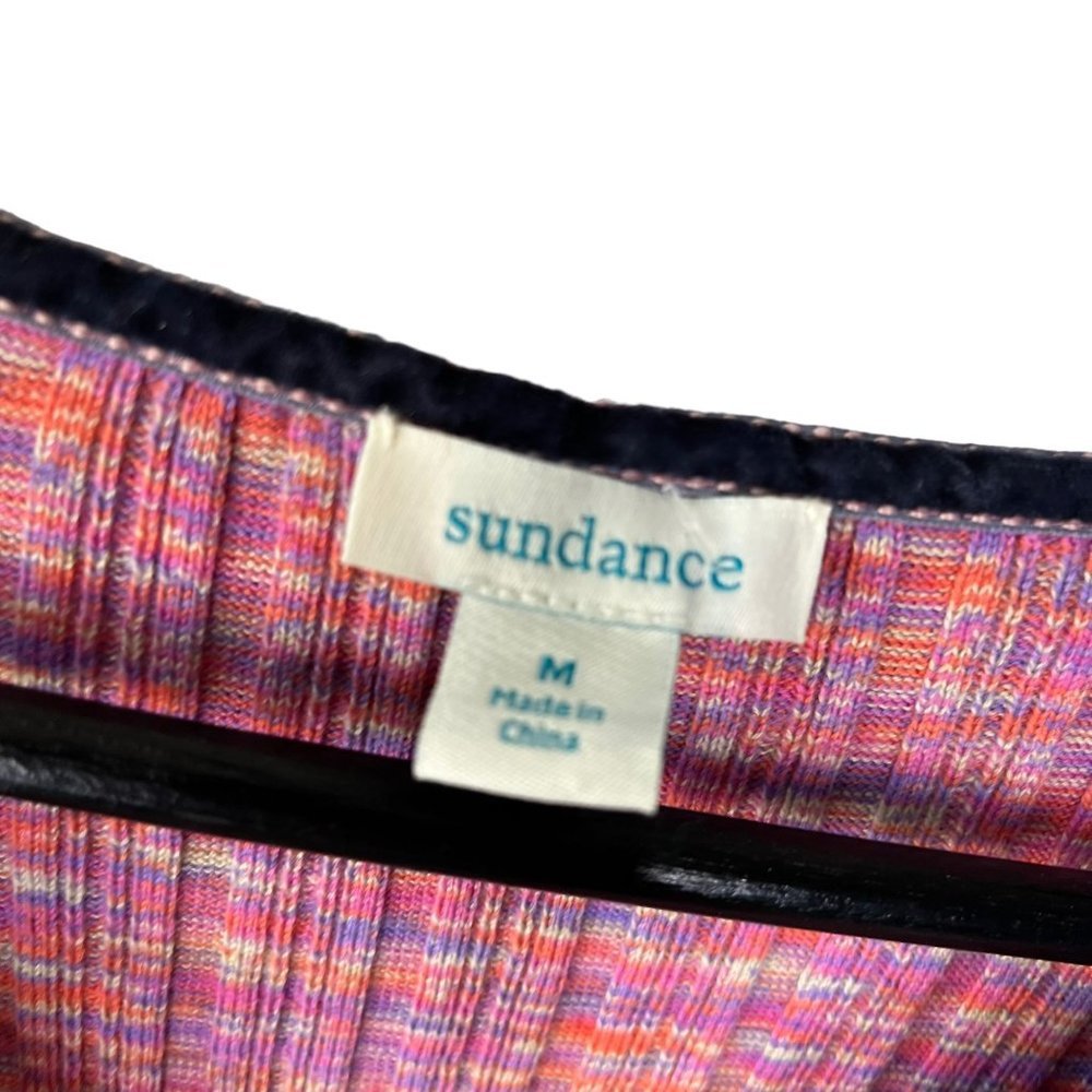 Sundance Pink Multicolor Static Print Half Sleeve Ribbed Henley Top Medium - Picture 3 of 7